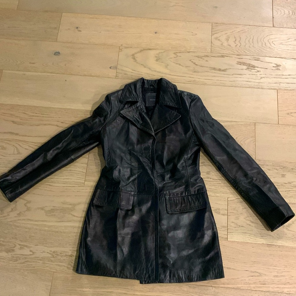 Banana Republic Genuine Leather Mid Thigh Lapel Coat Size Small